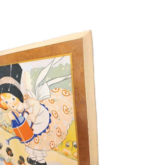 1930s Mistress Mary Quite Contrary Ruth E Newton Nursery Print Wall Art Wood VNT - Picture 3 of 16